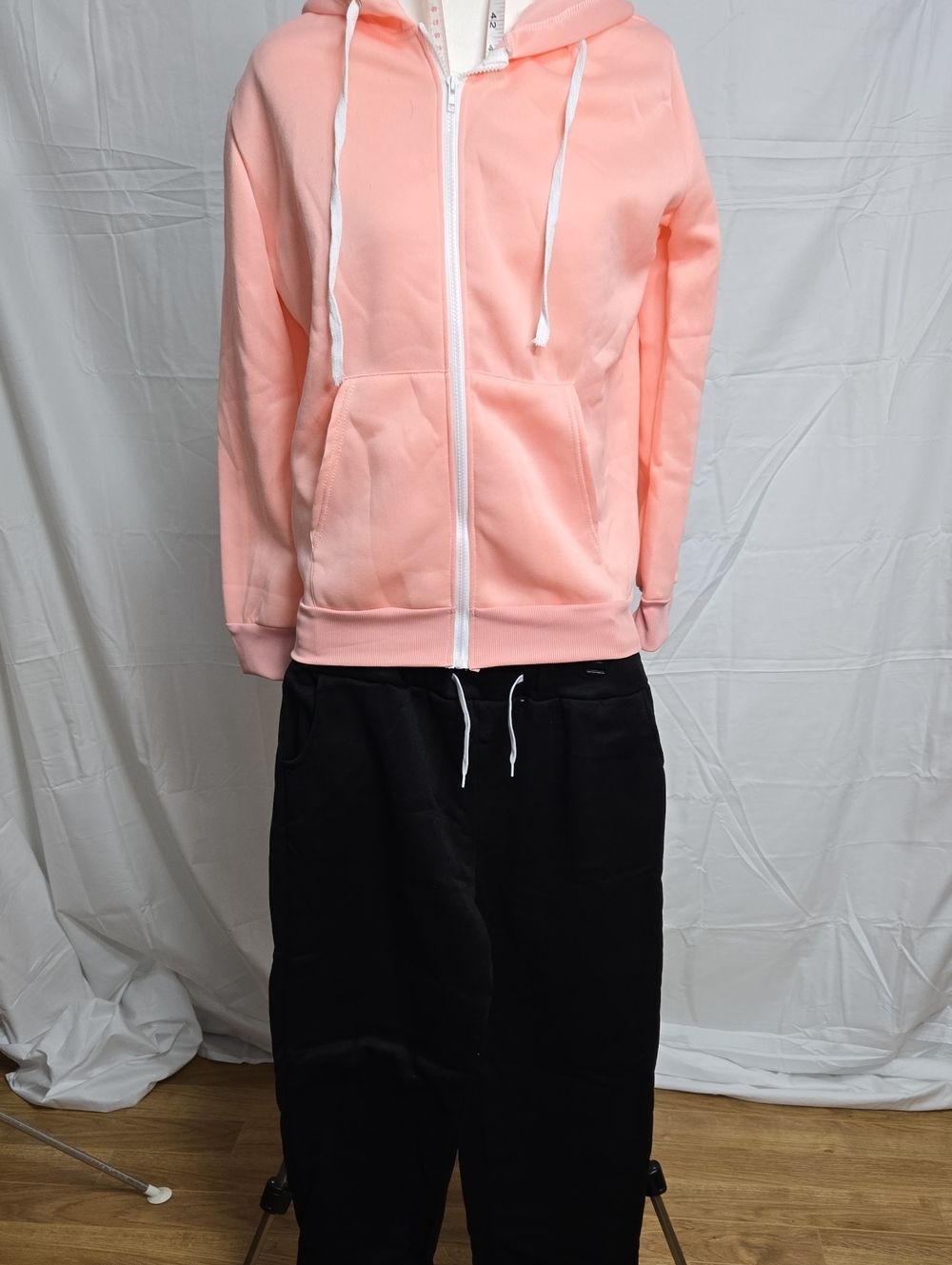Women’s Black Jogger Pants with peach Zipfront Hoodie